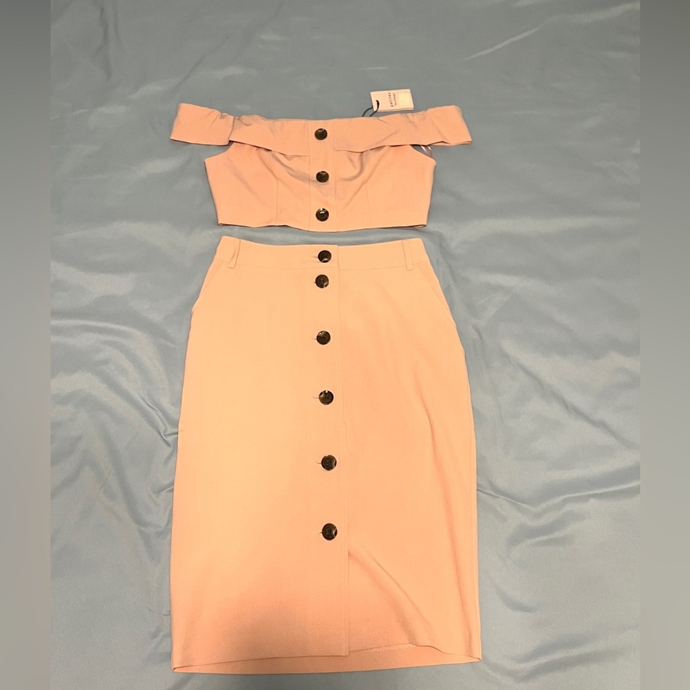 NWT Miss Selfridge Pink Off-Shoulder Skirt Set